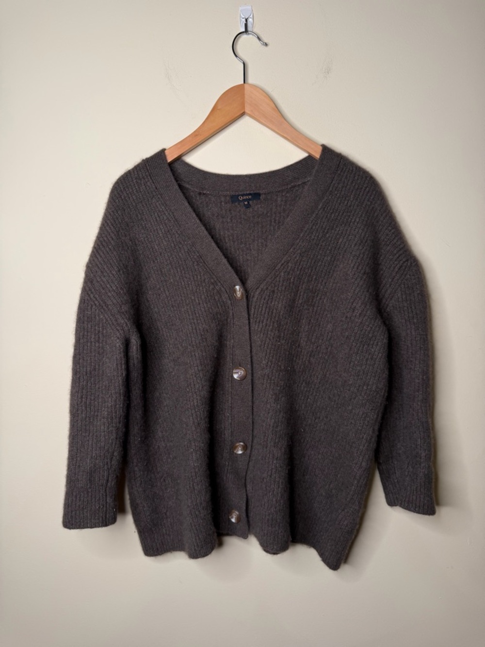 Mongolian Cashmere Fisherman Boxy Cropped Cardigan Sweater Brown Women’s M - Picture 3 of 5